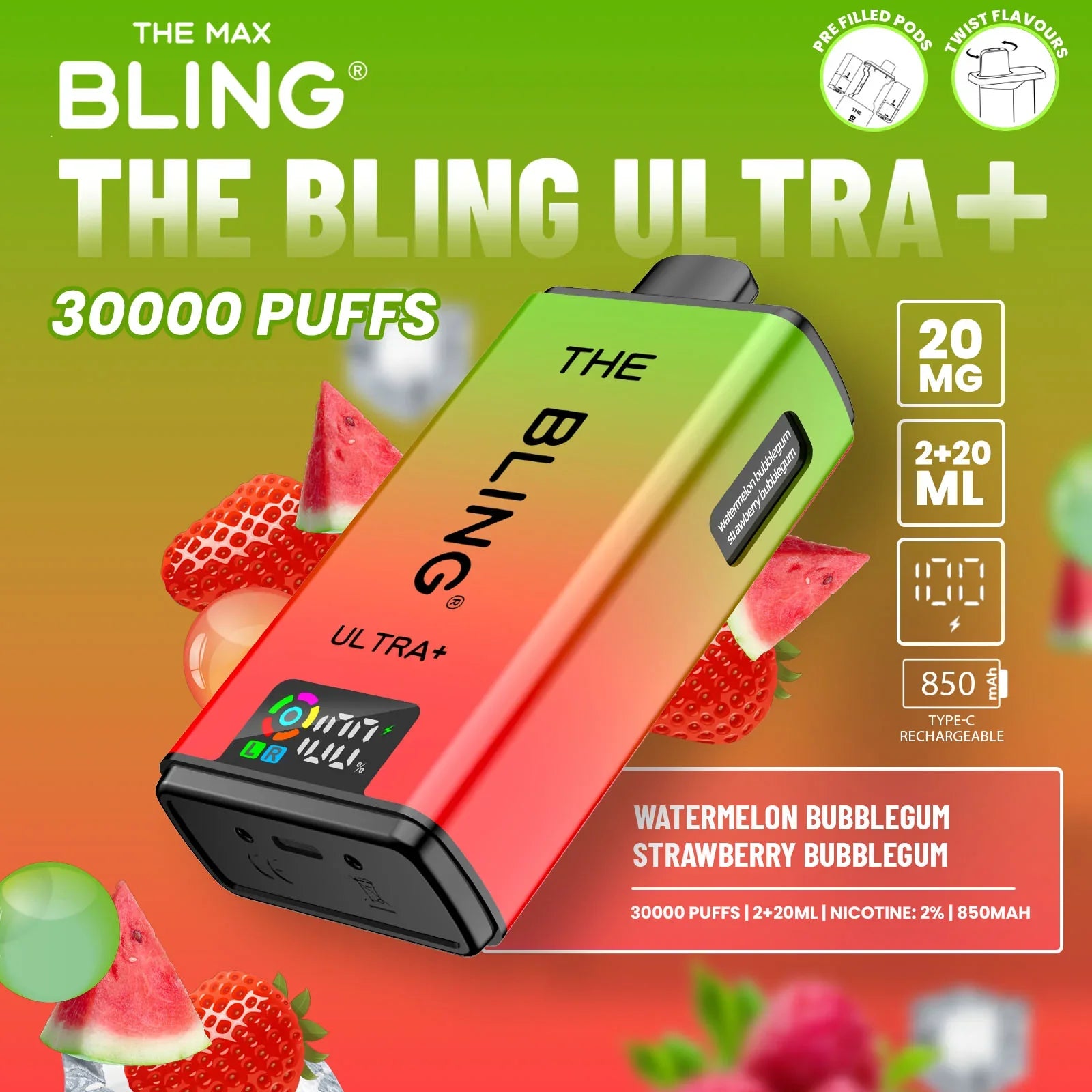 The Bling Ultra Plus 30k Puffs Prefilled Pod Vape - Box Of 5