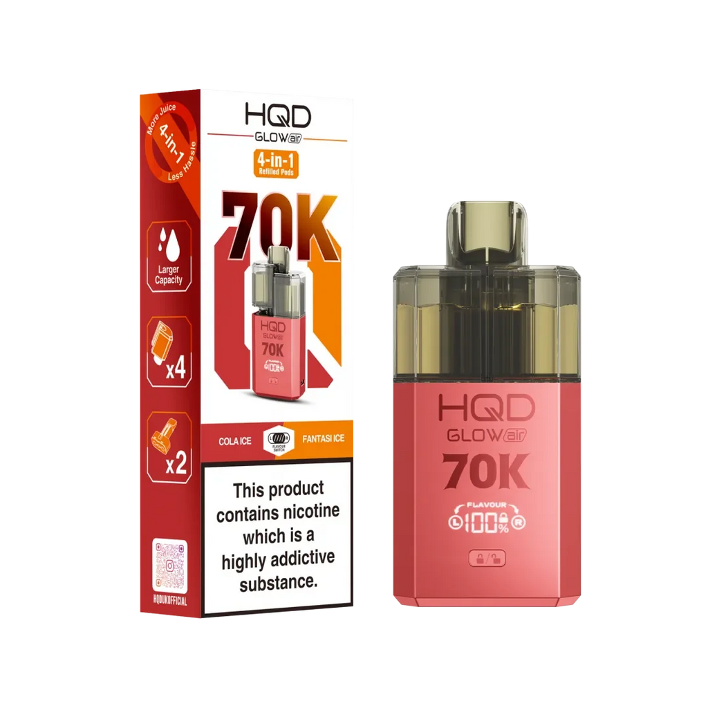 HQD Glow Air 70K, Puffs Prefilled Pod Kit Box of 5