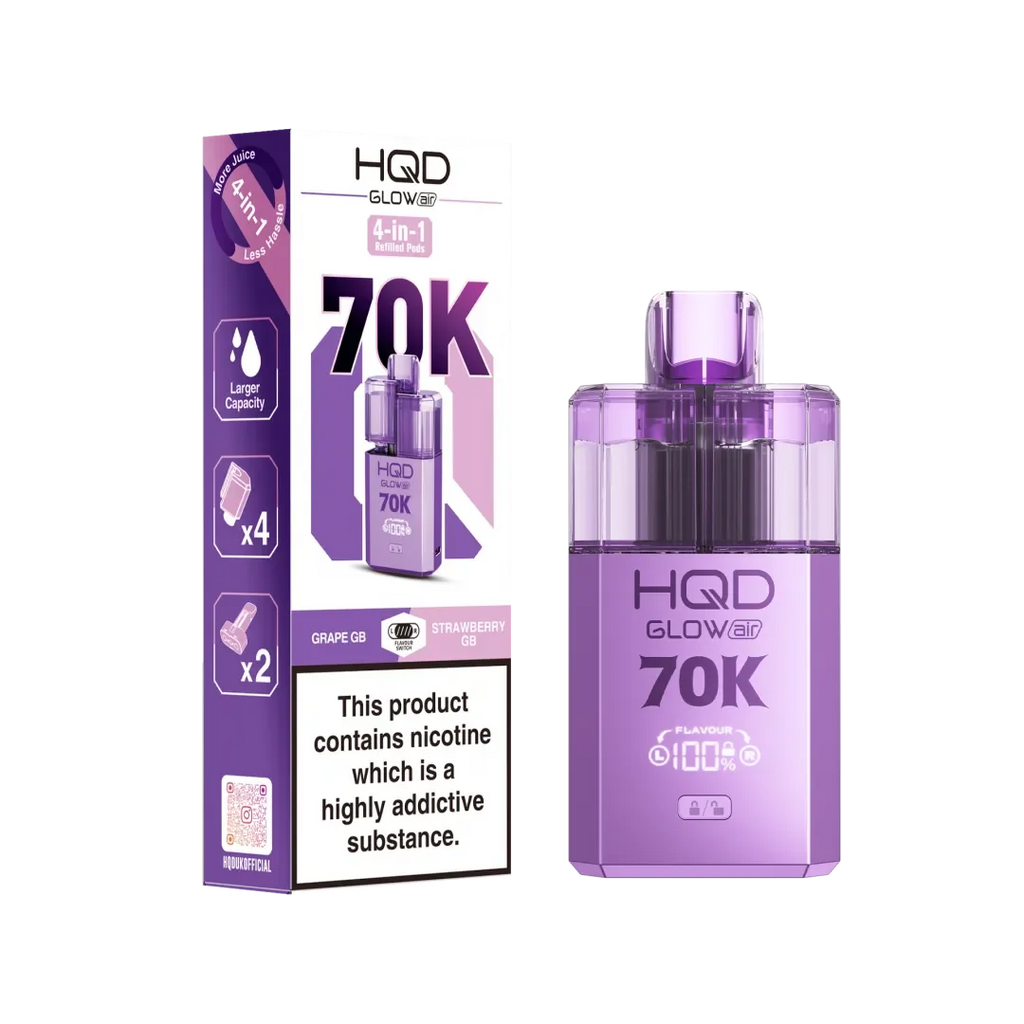 HQD Glow Air 70K, Puffs Prefilled Pod Kit Box of 5