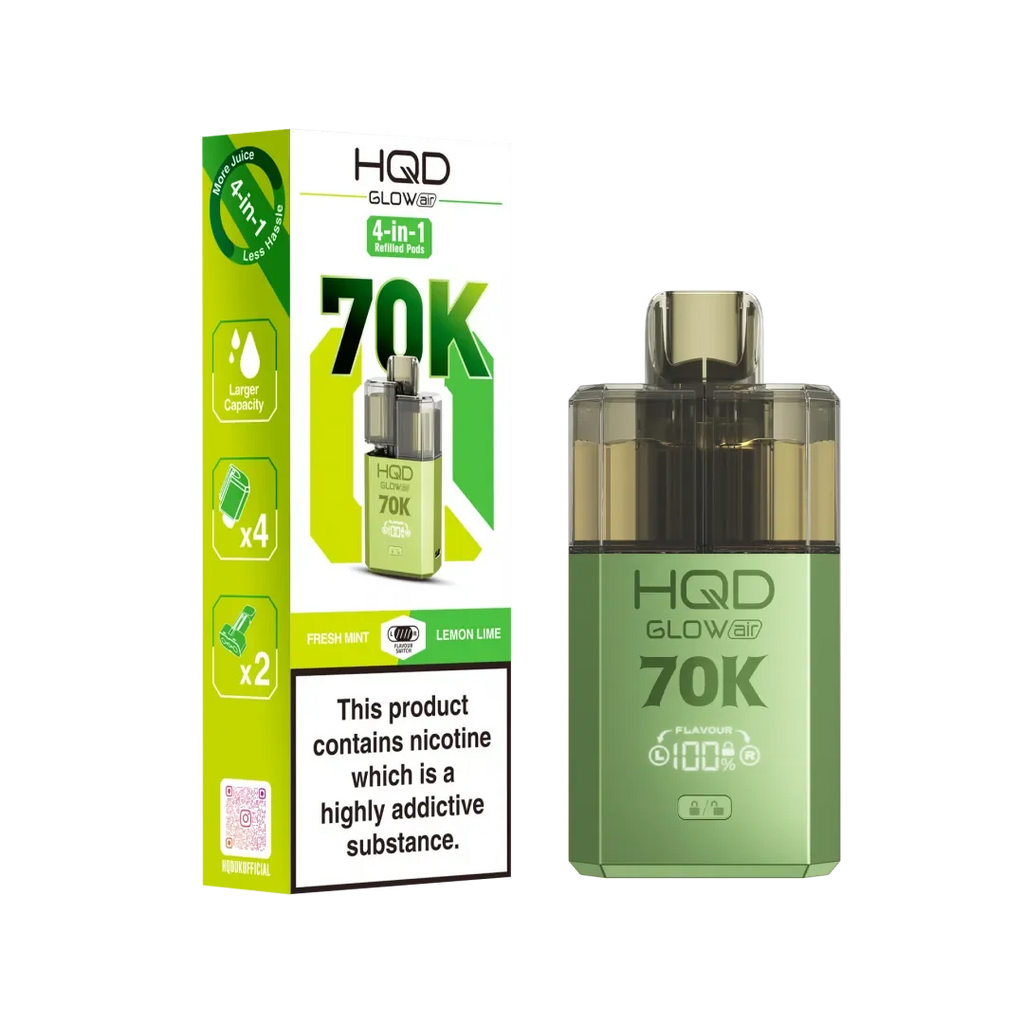 HQD Glow Air 70K, Puffs Prefilled Pod Kit Box of 5