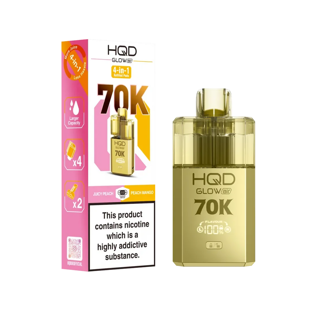 HQD Glow Air 70K, Puffs Prefilled Pod Kit Box of 5