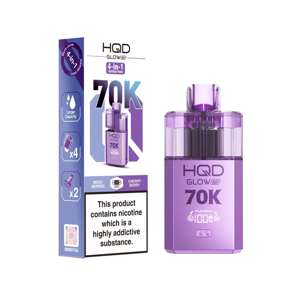 HQD Glow Air 70K, Puffs Prefilled Pod Kit Box of 5