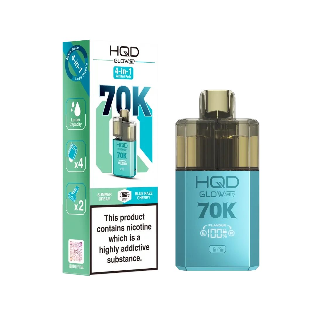 HQD Glow Air 70K, Puffs Prefilled Pod Kit Box of 5