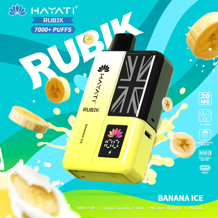 Hayati Rubik 7000+ Puffs Disposable Vape Kit TPD Compliant - Box of 5